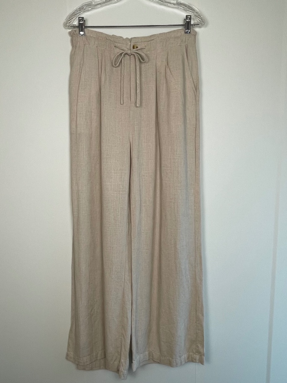 Thread & Supply Solana Wide Leg Linen Blend Pants Oatmeal Size Large EUC